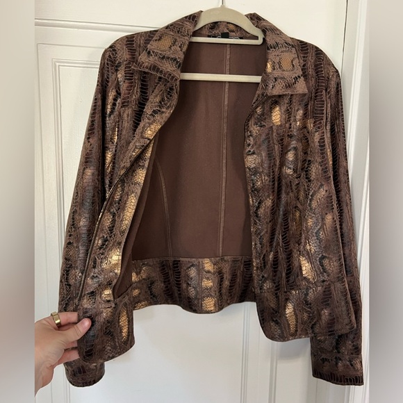 Vintage Linear Snake Print Jacket – Faux Leather Metallic Bronze Size M/L - Picture 5 of 9